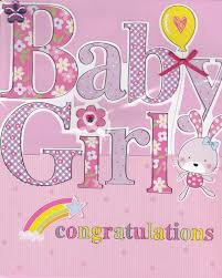 Hand Finished Baby Girl Card Large Luxury Congratulations Card