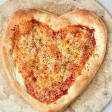 romantic heart shaped pizza for two
