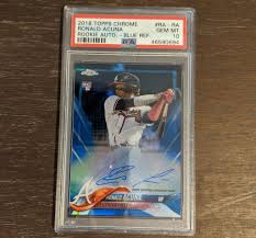2018 topps chrome ronald acuna jr rookie cards. Fs Ronald Acuna Jr Psa 10 2018 Topps Chrome Blue Refractor Rc Auto 150 Blowout Cards Forums