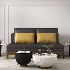 Black Convertible Sofa Bed Tufted Leath