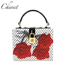 Rose Flower Women Evening Bags Designer Clutch Floral Print Handbags Luxury Pu Leather Tote Box Women Famous Brand Crossbody Bag Black Handbags