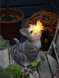 resin garden cat solar light polyresin