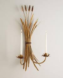 Two Brass Wheat Candle Sconces
