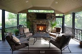 Sheltered Deck Stone Fireplace