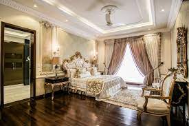 luxury and modern bedroom with wooden floor