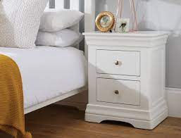 44 cm wide, 33 cm deep, 57 cm high. Toulouse White Painted 2 Drawer Bedside Table Free Delivery Top Furniture