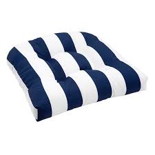 At Home Providence Navy Blue Awning Striped Outdoor Wicker Seat Cushion