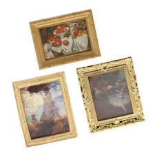 Details About 3pieces Retro Mural Pictures With Golden Frame For 1 12 Dollhouse Decoration