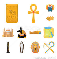 ancient egypt cartoon icons in set
