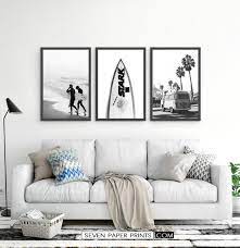 Set Of 3 Surfing Wall Art Black And