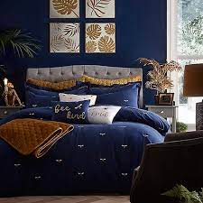 Bee Kind Embroidered Navy Duvet Cover
