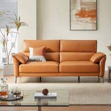 albedo 3 seater leather sofa orange