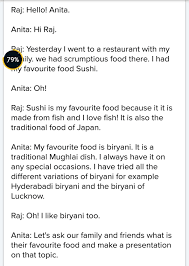 dialogue writing between two friends on favourite food in 