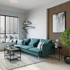 L Shaped Greenish Blue Grey Sofa