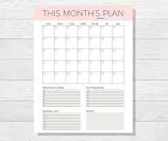 Undated Monthly Planner Printable Monthly Calendar Organizer