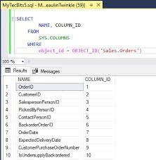 column names of a table in sql server