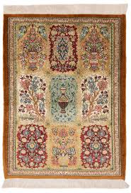 qom silk persian rug yellow 80 x 58 cm