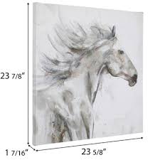 white horse textured canvas wall decor