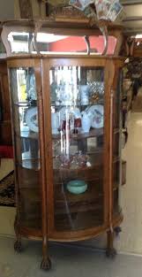 antique oak curved glass china cabinet