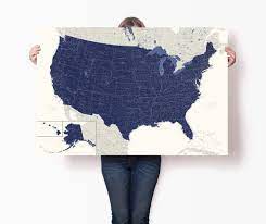 Large Us Map Poster With States Blue