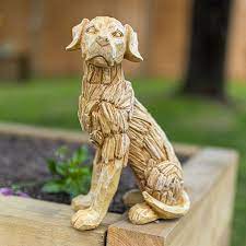 Garden Dog Ornament Statue Wood Effect