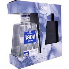 1800 silver tequila gift set with flask