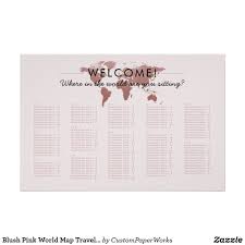 Blush Pink World Map Travel Theme Seating Chart Zazzle Com
