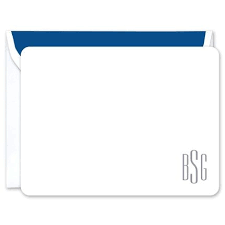 White Monogram Flat Note Card