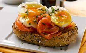 soft boiled eggs and smoked salmon bagels