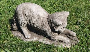 Kitten W Leaf Stone Statue Cat Animal