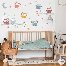 Baby Kids Wall Sticker Owls In Natural