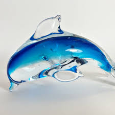 Large Glass Dolphin Light Blue And
