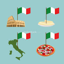 Italy with map flag 3 x 5 ft. Set Icon Italy Flag And Map Pasta And Pizza Indivstock