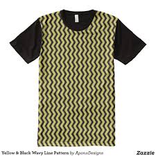 Yellow Black Wavy Line Pattern Shirt Print Design