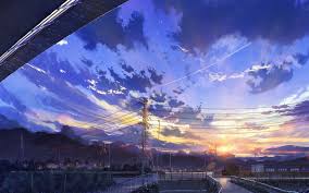 An image that focuses more on the scenery and landscape itself, rather than on the character. Anime Landscape Scenery Clouds Stars Buildings Anime Landscape 1440x900 Wallpaper Teahub Io