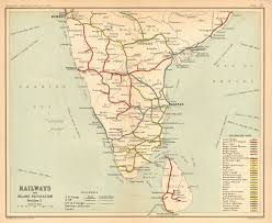 Railway network map of tamilnadu showing the railway lines flow in and out side if tamil nadu. British India Railways South Tamil Nadu Karnataka Kerala Maharashtra 1909 Map