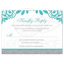 Turquoise Silver Wedding Rsvp Card Silver Grey And Turquoise Lace