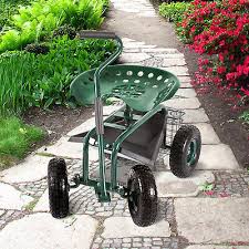 Garden Cart Rolling Work Seat Outdoor