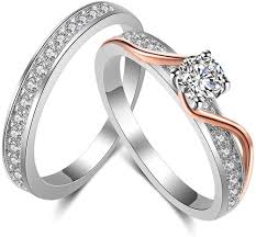 Rose gold engagement rings are a romantic, unique choice for an engagement ring. Amazon Com Czjewelry Rose Gold Plated Female Engagement Ring Sets Wedding Band For Women Jewelry