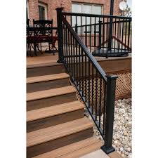 Stair handrails add security and stability when you are using an interior staircase or a metal handrail for outside steps. Aria Railing 36 In X 6 Ft Bronze Powder Coated Aluminum Preassembled Deck Stair Railing As152306z The Home Depot