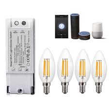 4pcs Ac220v E14 4w Dimmable Cob Led Candle Light Bulb Smart Wifi Dimmer Light Switch Work With Amazon Alexa