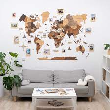 Home Wall Decor Wooden World Map Family
