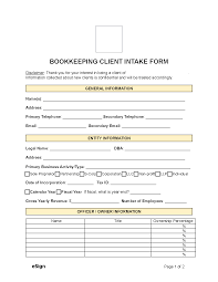 free bookkeeping client intake form
