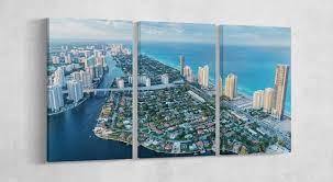 Miami Skyline Aerial View Leather Print