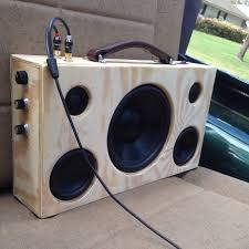 The portable speaker system consists of: My Latest Portable Speaker 8 Sub 2 4 Mids And 2 Tweeters Only 8lbs R Diy Diy Boombox Diy Speakers Portable Speaker Diy
