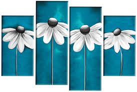 teal grey canvas picture fl daisies