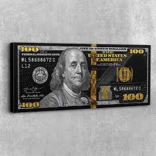 A background of hundred dollars scattered on the table. Amazon Com Money Press Dollar Money Design Canvas Print Art Home Decor Wall 36in X 16in Gallery Wrapped Graffiti Black Glod Posters Prints