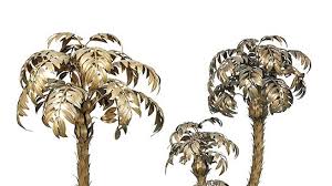 Gilt Metal Palm Tree Floor Lamps Are On