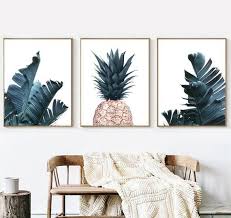 gold pineapple palm leaf wall art set