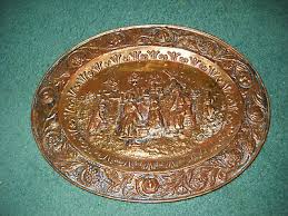 vtg brass oval wall plate dutch